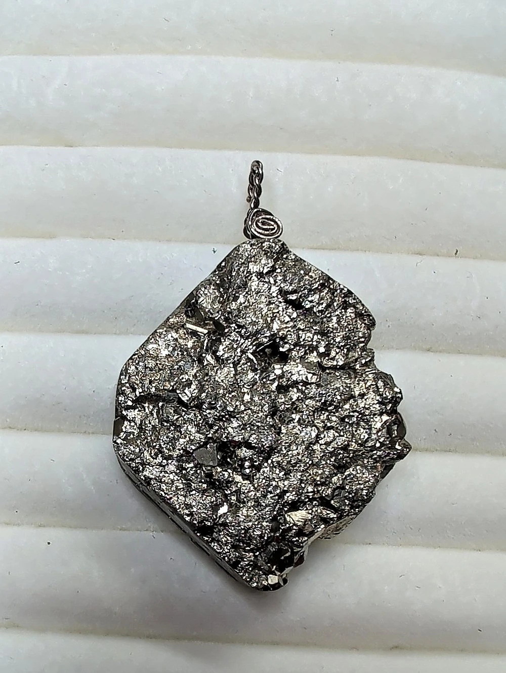 Pyrite Natural Stone. Textured Gray & Silver Pendant. New
